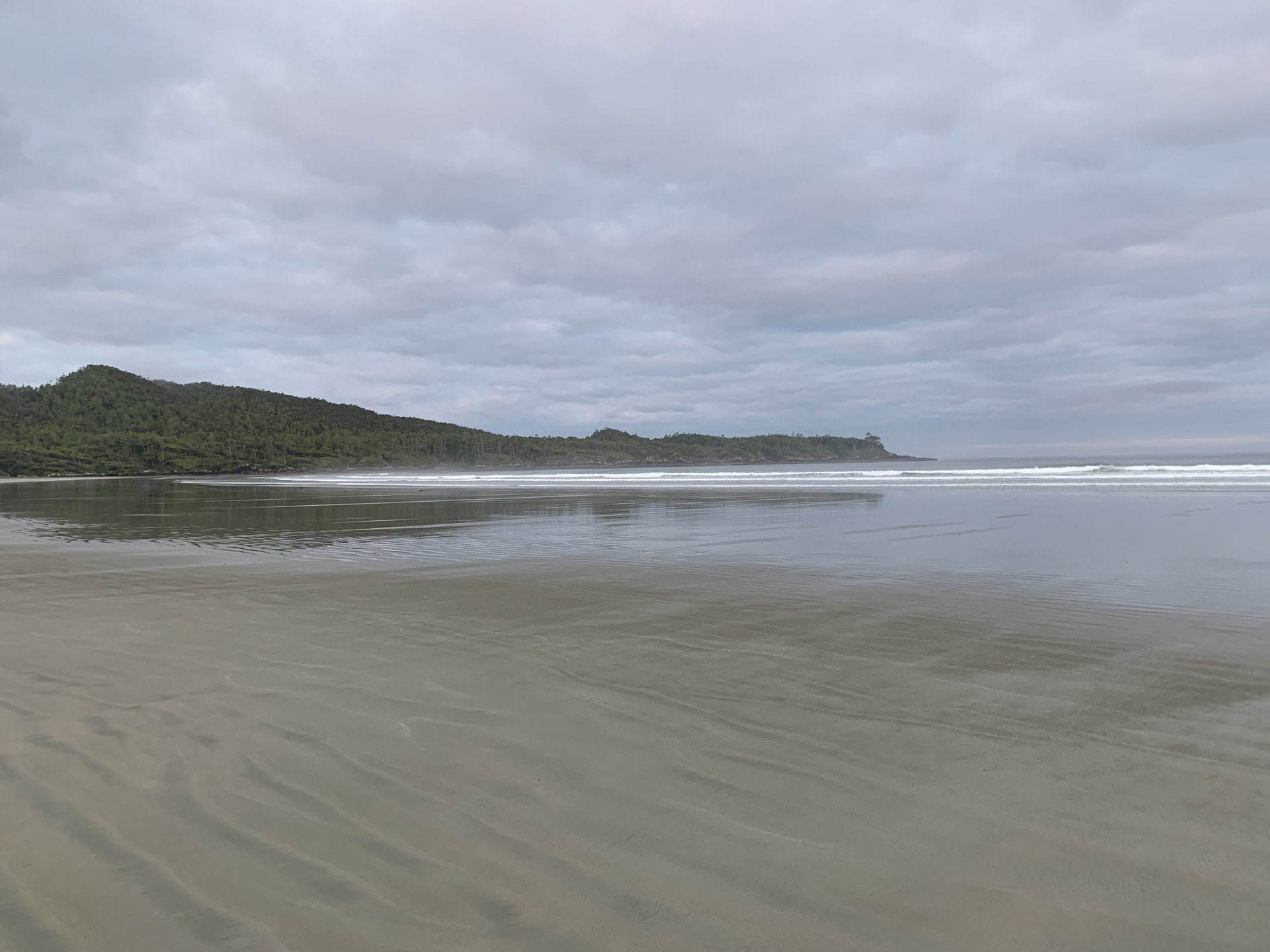 James 2 NASB.  Wet, wavy sand along the ocean coastline with grey skies above.